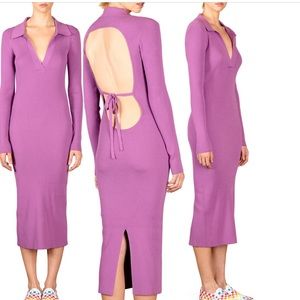 NWT LE SUPERBE A-Vert Rib Back Cutout Long Sleeve Midi Dress